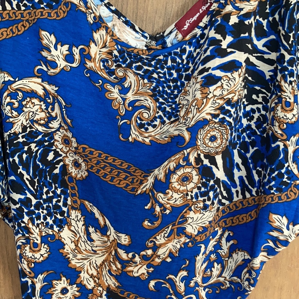 Floral print top boho w stretch adjustable length w/ cinch casual M jrs - Picture 4 of 17